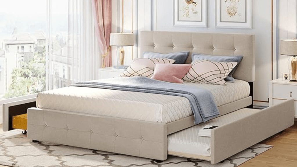 Modern trundle bed with pull-out mattress